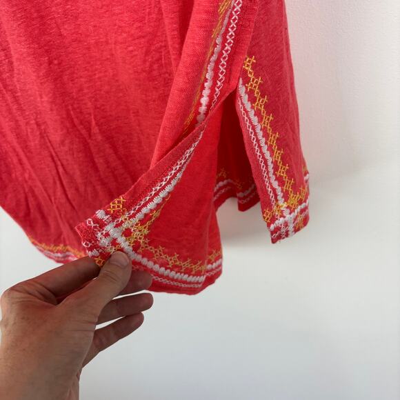 J. Jill Love Linen XL Petite Embroidered tunic top Red-Orange coastal beach - Picture 5 of 7